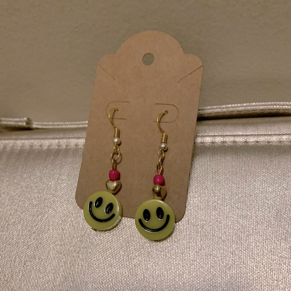 Smiley Face Earrings with Pink Beads